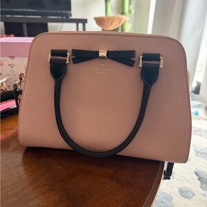 kate spade Pebbled Bow Satchel in Light Pink with Black Trim